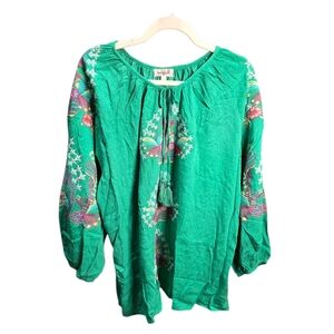 One World Women's Embroidered Top Green Size XL Bohemian Colorful